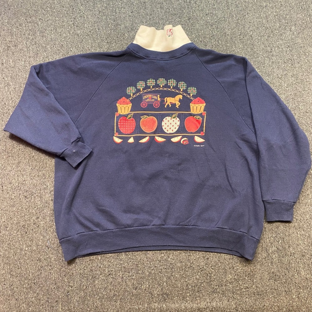 Gopher Sport Sweatshirt Sz 3X Womens Navy Blue Vintage 90s Country Lane Apples